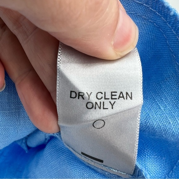 IC by Connie K Blue 100% Linen Drawstring Ruched 3/4 Sleeve Tunic Blouse Medium - Picture 7 of 9